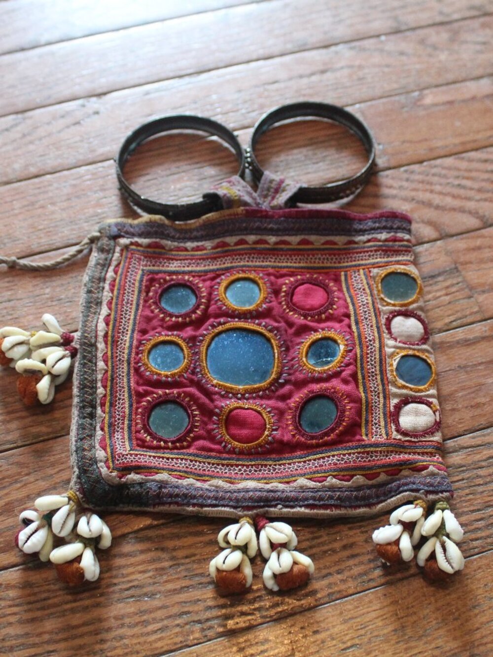 Banjara Purse  Embroidered Purse Small Colorful Shells Bracelet handles Vintage